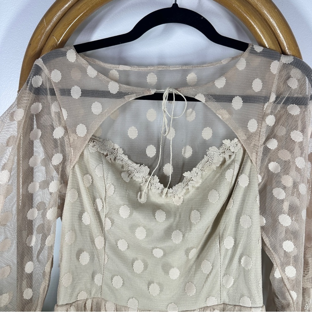 Joyfolie Cream Polka Dot Bell Sleeve Dress sz S - Picture 4 of 5